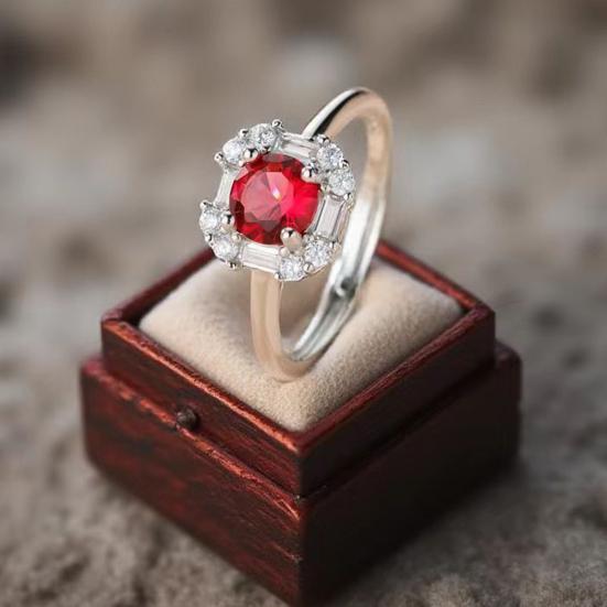 Red Zircon Love Heart Jewelry Set Rhinestone Necklace Stud Earrings Ring Set Romantic Accessories for Birthday Valentine's Day Gift