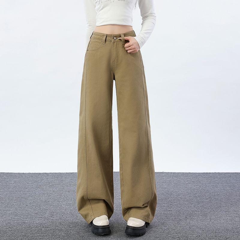 Spring Summer Vintage Raised Side Seam Unique Design Slim Floor Wide Leg Denim Pants For Women Casual Pants Oversize Denim Trousers