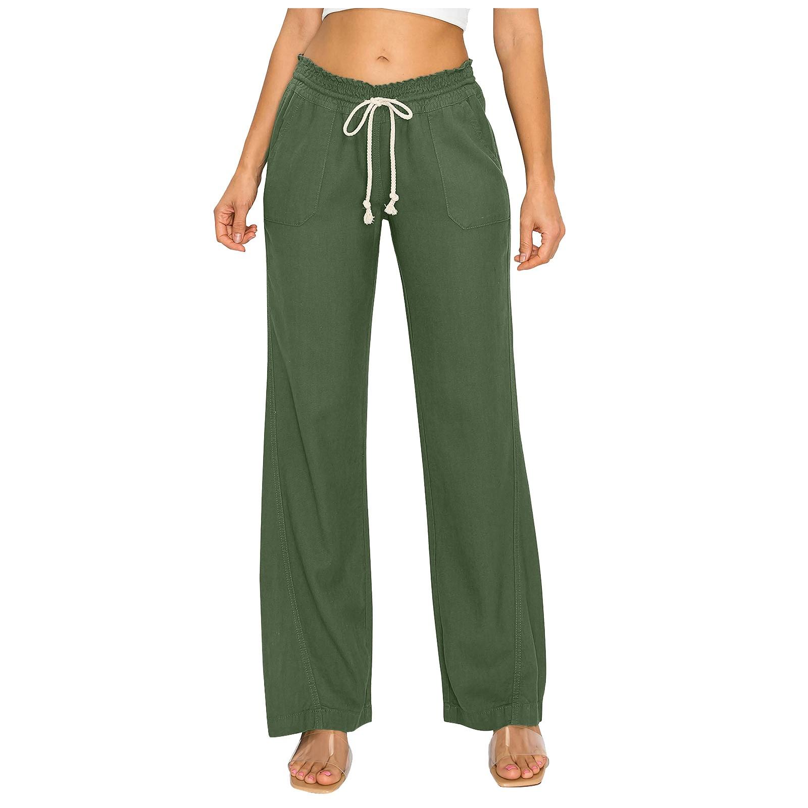 

Женская мода, однотонные прямые брюки из хлопка и льна, свободные широкие брюки S