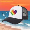 Rainbow Heart Print Breathable Mesh Trucker Hat Adjustable Polyester Casual Baseball Cap for Adults