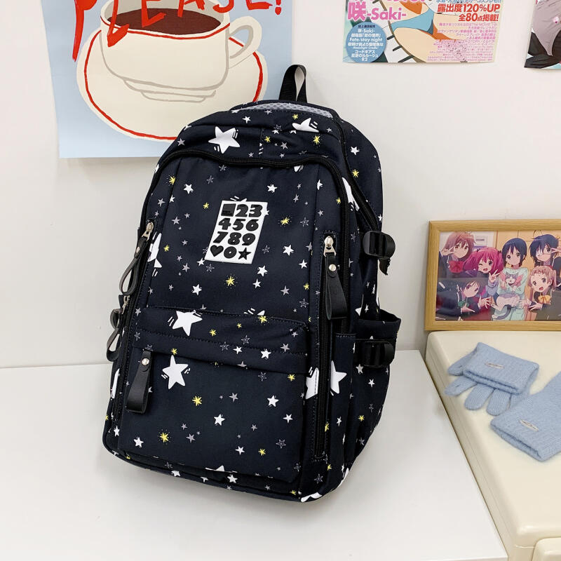 Cute Star-Print Nylon Backpack – Stylish & Lightweight School Bag for Girls, Teens, and Women