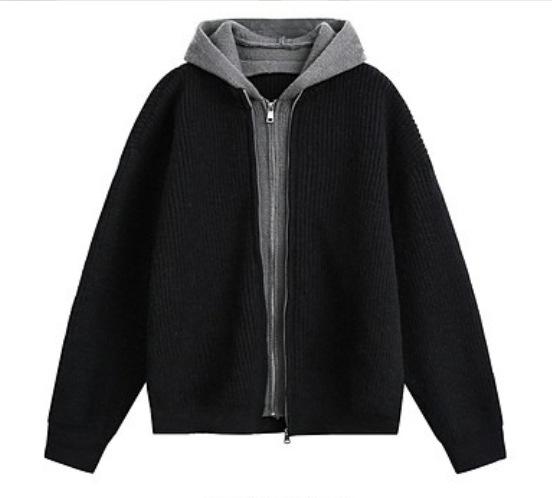 New Lazy Wind Fake Two-piece Cardigan Hooded Sweater Men's Autumn and Winter New Retro Trendy Brand Knitted Sweater Jacket Top