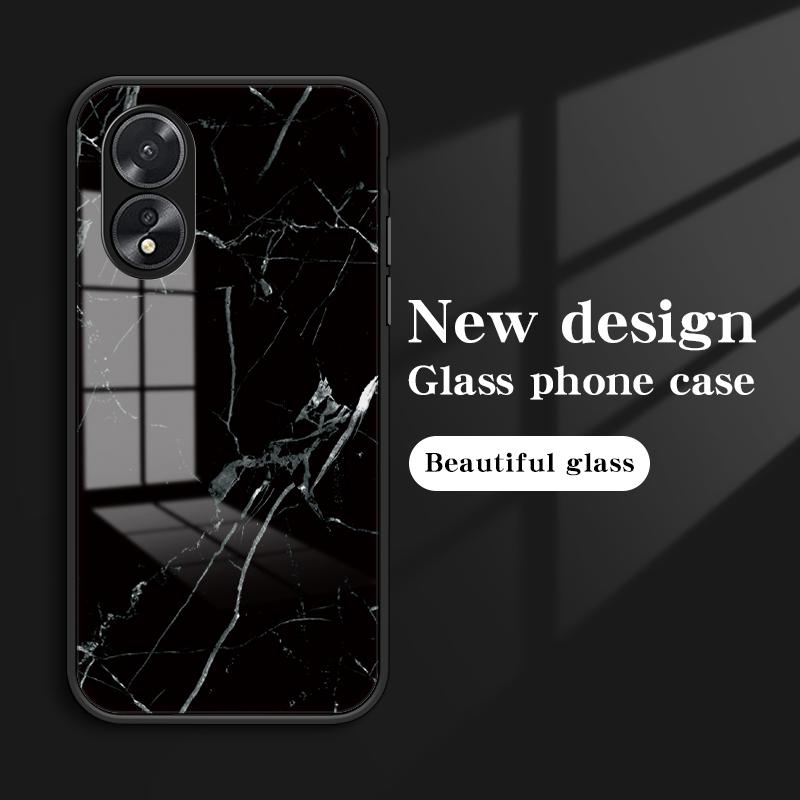 For Oppo A38 4G Case Marble Pattern Tempered Glass+PC+TPU Phone Back Cover