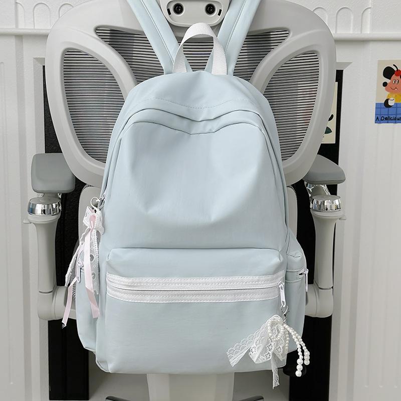 New Schoolbag Fresh and Sweet Japanese Style INS Niche Solid Color Large Capacity Backpack for Middle and High School Students with Bow Knots