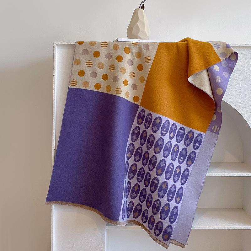 

Корейская версия Утолщенный Теплый Имитация Кашемира Шарф Зима Интернет Знаменитость Горошек Звезда Шаль Универсальный Шарф 180*65cm фиолетовый