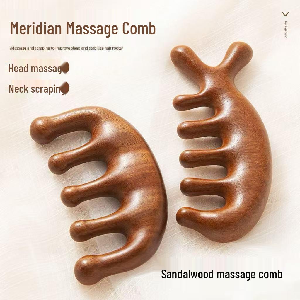 Engraved Sandalwood Wide-Tooth Dolphin Comb - Multi-functional Head Therapy and Massage Comb