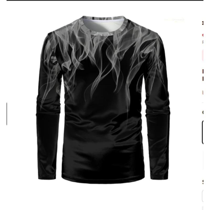 Fashion polychrome Flame 3D Printed Men  Long Sleeve T-shirt Personality Funny T Shirts Retro Street Loose Trend Pullover Tees