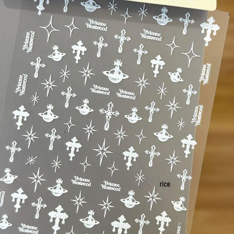 

Ретро Черные 3D Наклейки для Маникюра с Тиснеными Крестами и Белыми Звездными Украшениями