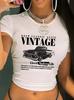 Vintage Car Retro "Keep Classic Alive" Cropped Girls Crop Top Print Shirt Sexy Harajuku Short Sleeve Casual Aesthetic Clothes