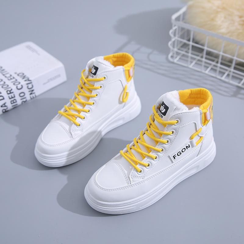 2024 Autumn New Korean Version of Versatile Casual Women's Shoes Ins Trendy Thick-soled Female Students High-top White Shoes K6620