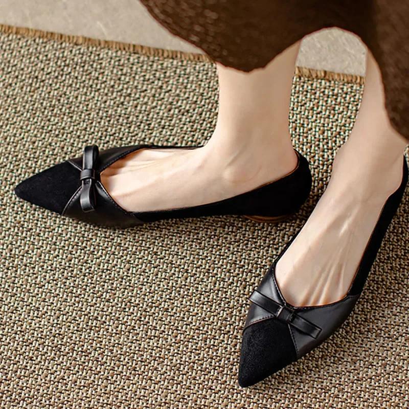 

Женские туфли на плоской подошве без застежек Женские туфли на низком каблуке с острым носком Элегантные офисные туфли с бантом 34 чёрный