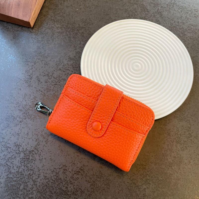 First-layer Cowhide Organ Multi-card Card Bag Women's Cover Zipper Change Purse Leather ID Clip Short
