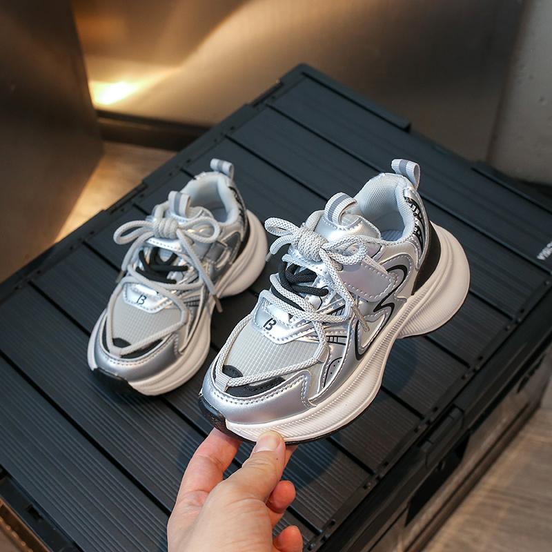 

Students Sports Shoes Casual Soft Sole Children Running Shoes Non-slip Comfortabe 2025 New Children Sneakers Hook&loop Trendy 26 серебряный
