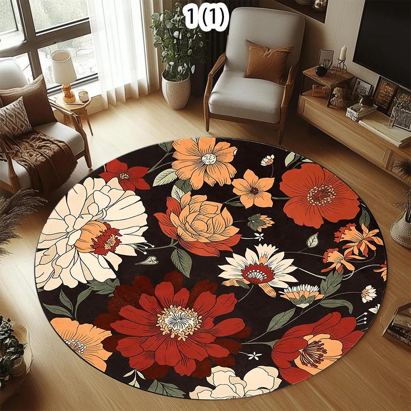

Botanical Floral Pattern Round Area Rug Soft Non-Slip Decorative Carpet for Living Room Bedroom Nursery Modern Home Accent Rug 80cm x 80cm