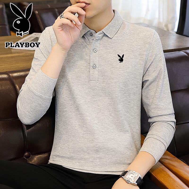 Playboy Men's Spring/Fall Long Sleeve Lapel Polo Shirt