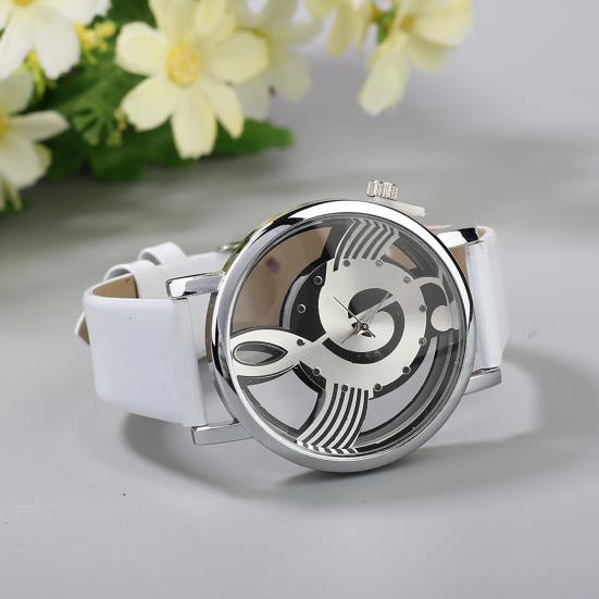Fantastic Musical Note Notation Hollow Faux Leather Strap Quartz Wrist Watch