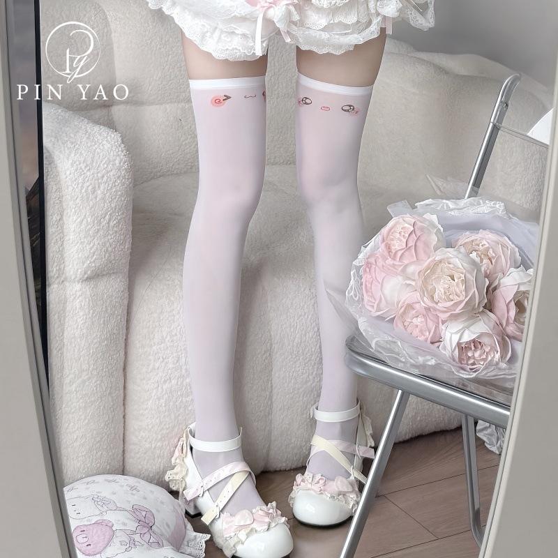 Japanese Pure Desire Two-Dimensional Sweetheart Kaomoji Cute Print Subculture Knee Socks Classic Stockings White Stockings Jk