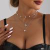 Stylish Multi-layer Imitation Pearl Creative Diamond-encrusted Butterfly Necklace, Retro Collarbone Stacked Necklace
