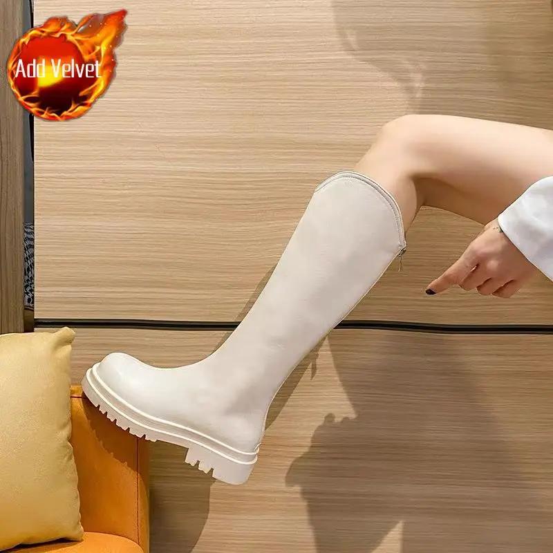 Fashion Autumn Winter Leather Mid Calf Shoes Woman Trend 2025 Novelty Hot Footwear Waterproof Large Size Warm Half High Boots for Women
