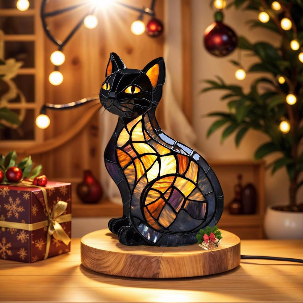 Animal Table Lamp Cat Desk Lamp Animal Statue LED Lights Resin Spooky Halloween Decorations for Christmas Birthday Holiday