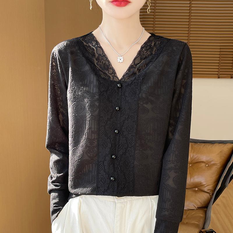 

Рубашка женская с чувством дизайна модная белая рубашка весенняя новинка V-образный вырез ретро для внутреннего и наружного ношения топ женский с длинными рукавами M