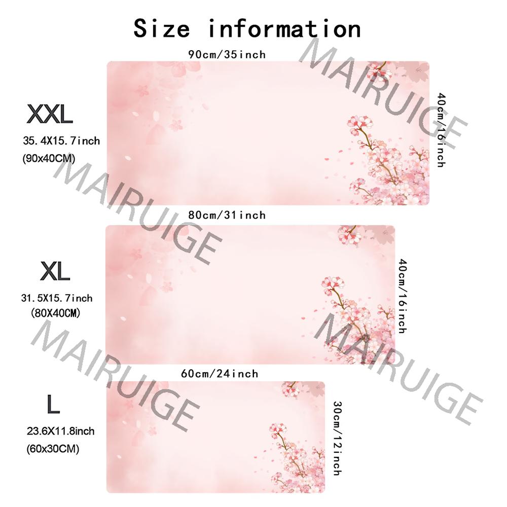 Pink Sakura Girly Mouse Pad Large Computer Office Game Table Mat XXL Rubber Anti-slip Stitched Edge Keyboard Mats Long Desk Pads