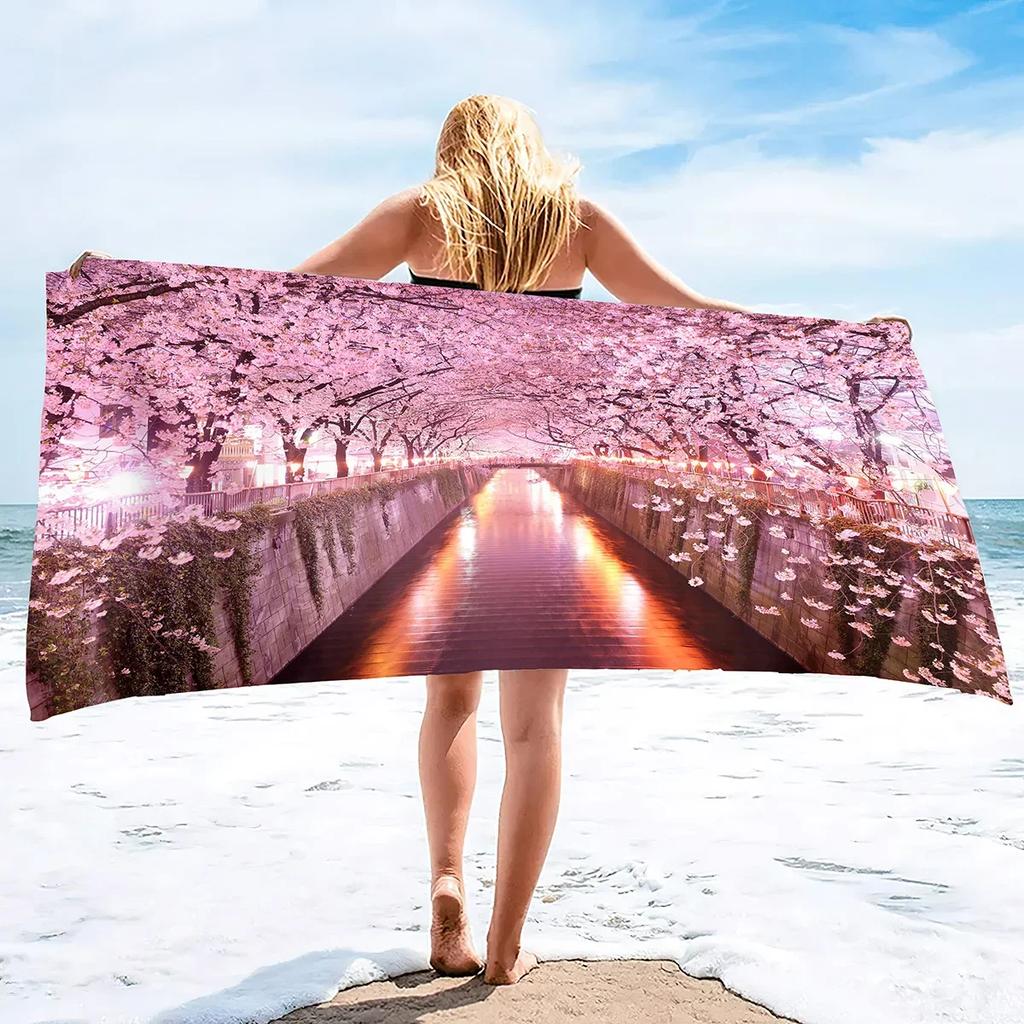 Pink Cherry Blossoms Sand Free Beach Towel Oversized Absorbent Bath Towel Large Hand Towels for Swimming Bathroom Spa Pool