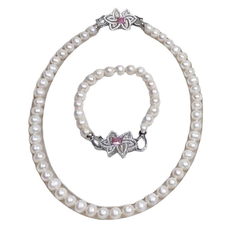 Versatile Women's Freshwater Pearl Necklace Bracelet Set