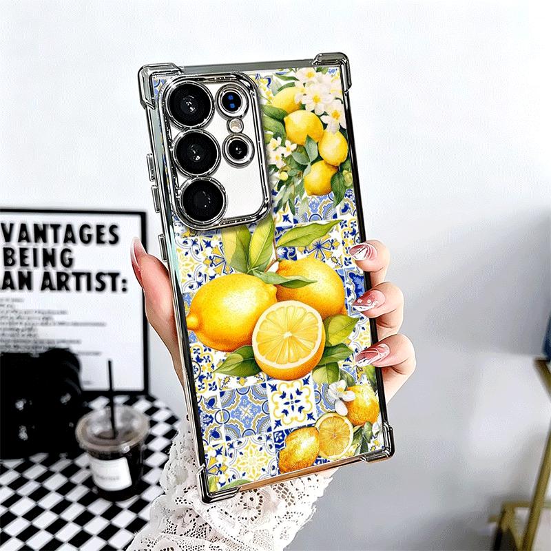 Mediterranean Lemon Soft Phone Case For Samsung Galaxy S26 Ultra S25 Edge S24 FE S23 Plus S22 S21 + S20 Plating Anti-Fall Fundas