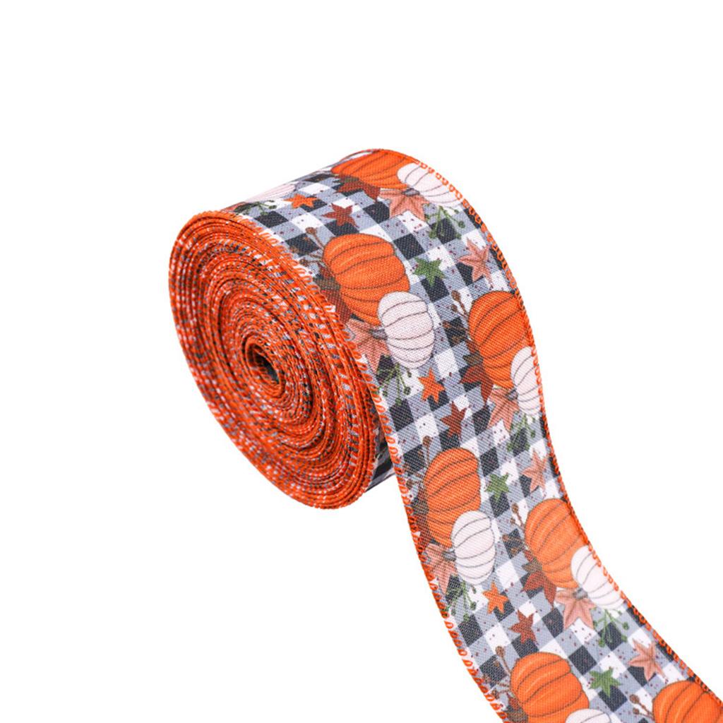 Autumn Mixeds Pumpkins Wired Ribbon Autumn Themed Wired Edge Ribbon For DIY Wreath