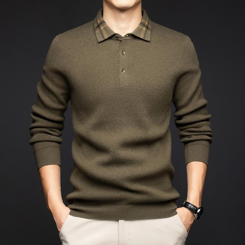 

Men s 2025 Winter New Cashmere Fashion Lapel Wool Sweater - Middle-Aged Casual Warm Base Layer M