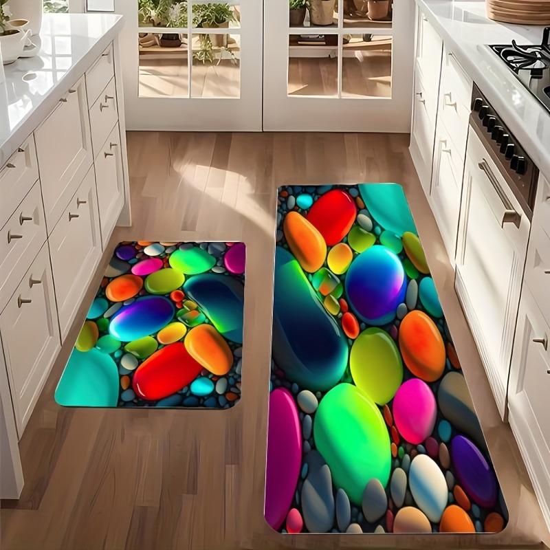 1PC Colorful pebble Pattern Kitchen Rug Non-Slip Door Mat Pop design Bathroom Rug Bath Mat Carpet for Home Sink Laundry Decor
