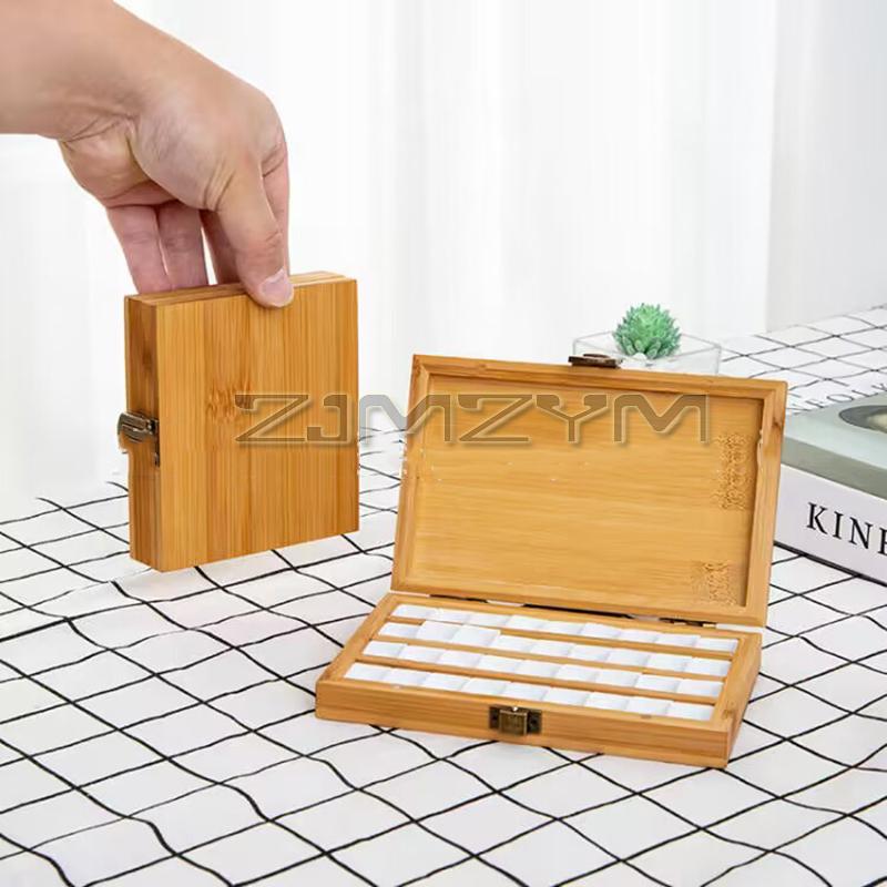 24/36 Grids Wooden Watercolor Palette Paint Box Handmade Empty Box Mini Wood Color Box Painting Supplies