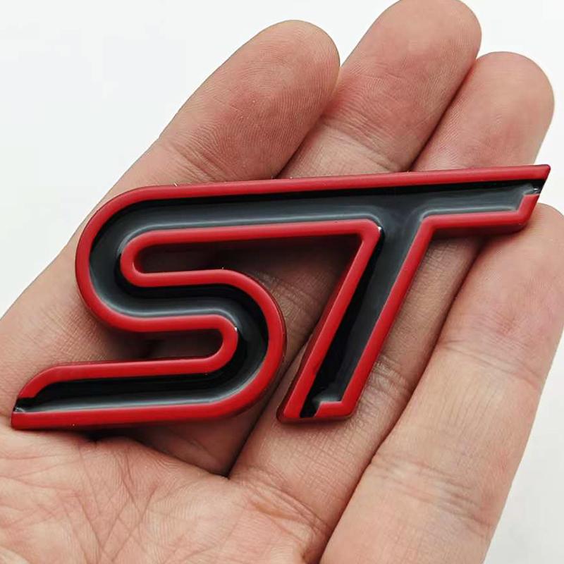 XXUI3 3D Metal Styling ST Logo Car Front Grille Badge Rear Trunk Emblem For Ford Focus Edge Explorer Mondeo Fiesta Escape Accessories