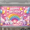 2D flat unicorn candy rainbow birthday background  pink background  happy birthday theme