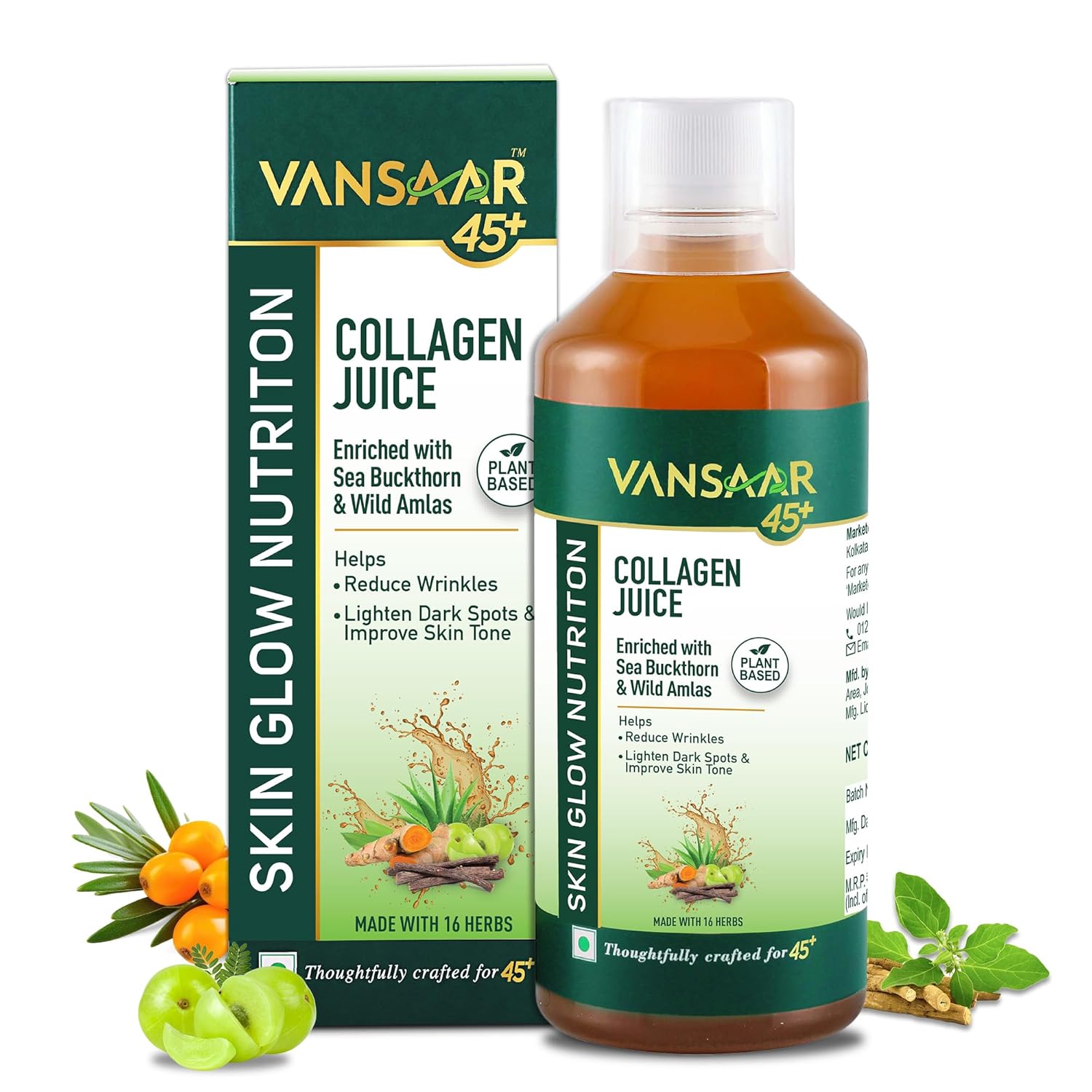 

Vansaar 45+ Liquid Collagen Supplement With Vitamin C And Sea Buckthorn For Youthful Glowing Skin Hair And Nails 500 ml Pack Of 1