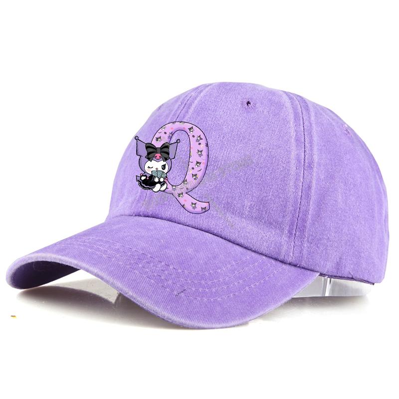 Kuromi Baseball Cap Adult A-Z Letter Washed Denim Sun Hat Woman Girls Cap Cartoon Outdoor Sport Sunbonnet Retro Headgear Gift