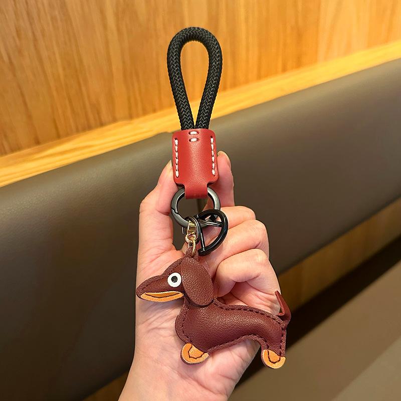 Dachshund Leather Rope Keychain, High-End Fashion Keychain Pendant, Genuine Leather Puppy Exquisite Bag Pendant. no specifications