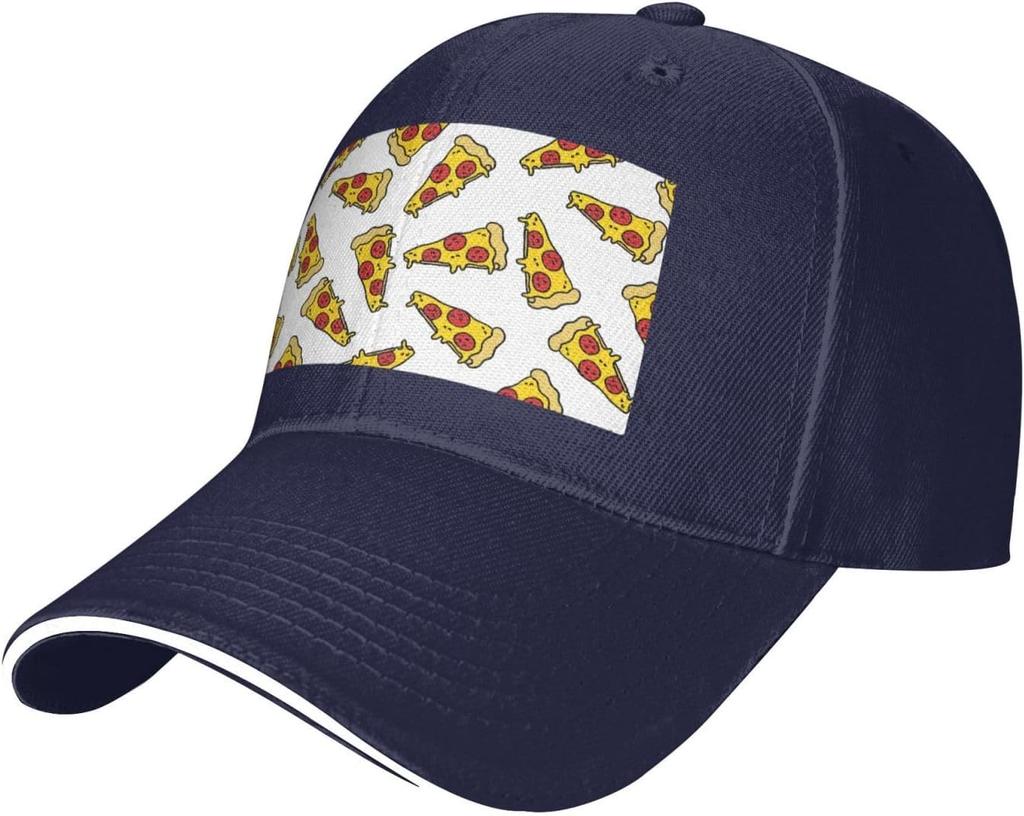 Pizza Slice Print Baseball Cap Adjustable Polyester Casual Sun Protection Hat Unisex Adult