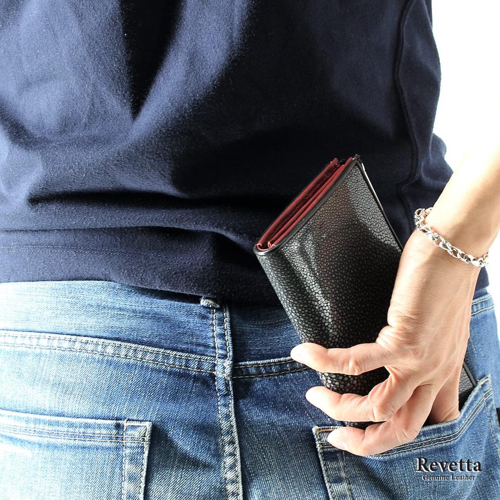 [Revetta] Stingray Leather Long Wallet, Wine Red Interior, YKK Zipper, Galusha (Stingray) Leather, Black, Men's & Women's, Genuine Leather [192stw-2]