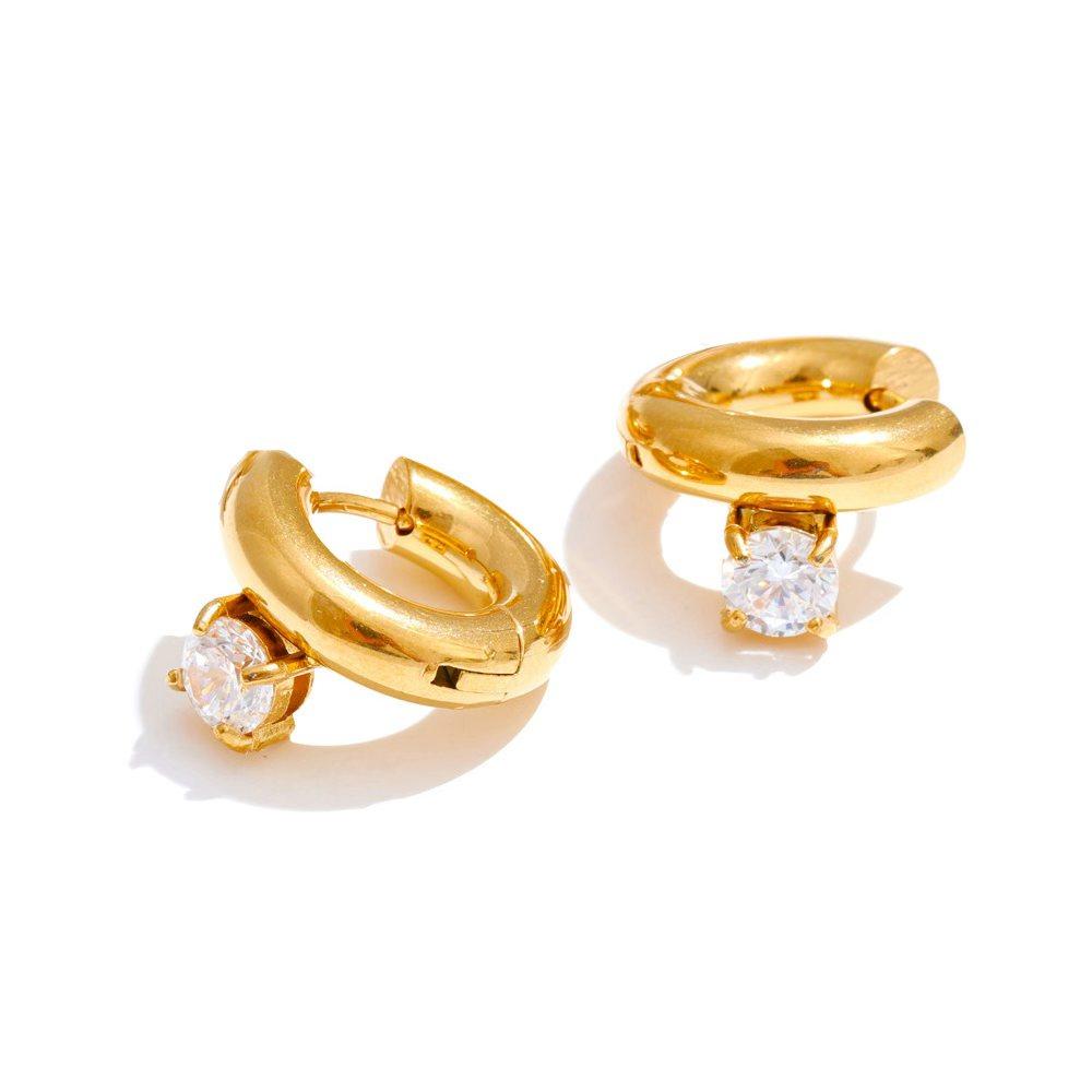 Eetit  Cubic Zirconia Round Water Drop Hoop Earrings 18K Golden Plated Stainless Steel Daily Wear Popular Jewelry 2025 Waterproof