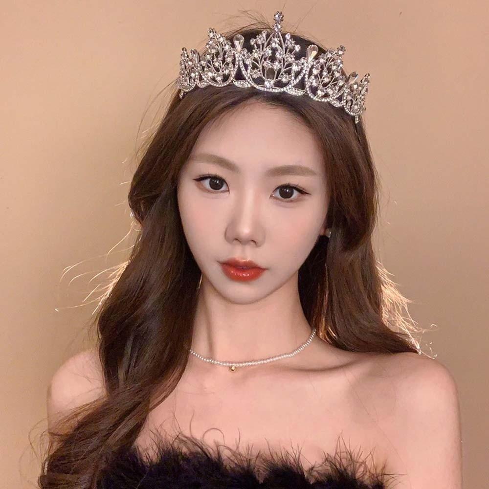 Shiny Silver Floral Crown Vintage Princess Rhinestone Tiara Exquisite Crown Hair Accessory  Party