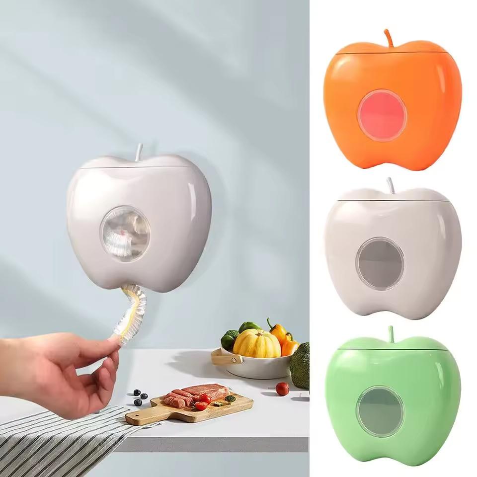 Kitchen Storage Box Apple Shape No Drill Wall Rack Dustproof Transparent Window Disposable Fresh Cover Organizer