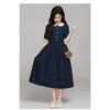 Summer Kids Preppy Student Waisted Party Dresses Child Clothes Teens Peter Pan Girls Daily Wear Button