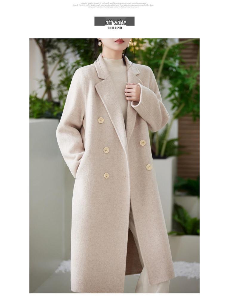Women's Double-Faced 100% Wool Extra Long Loose Overcoat with Suit Collar