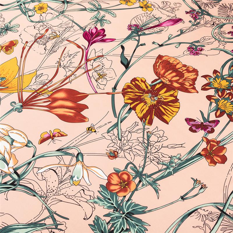 130*130Cm 100% Twill Silk Square Scarf Luxury Women Floral Print Beach Shawl Bandana Wraps Femme Fourlard Echarpes Stoles