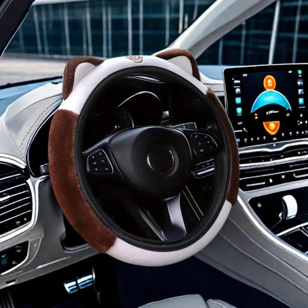 

NEW Cute Cartoon Plush Kitten Warm Car Without Inner Ring Steering Wheel Cover Car Accessories Suitable for 14.5-15INCH