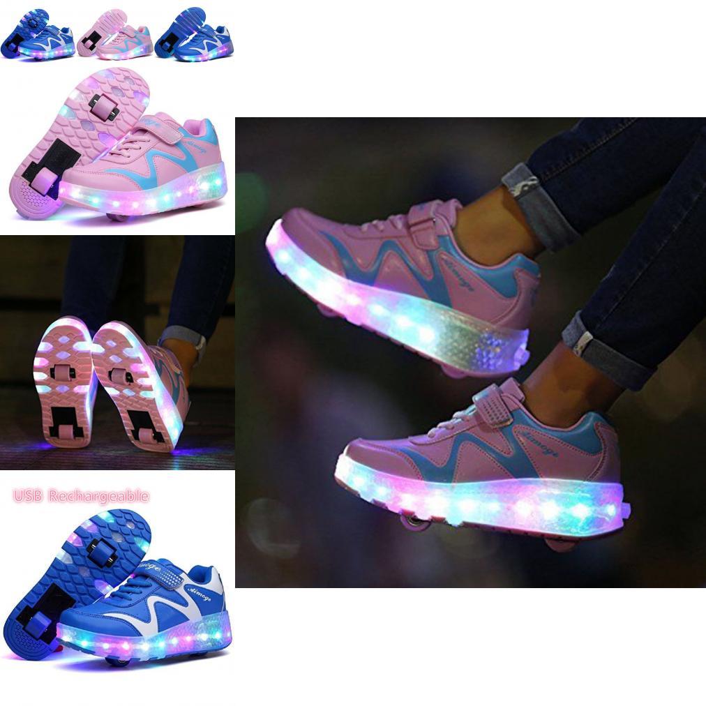 Vibrant Kids Double Wheels Light Up Roller Skates Shoes In Sporty Sneaker Style