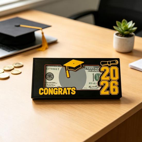 2026 Graduation Money Holder Wooden Cash Gift Holder Class of 2026 Money Card Envelope Box for High School College University Senior Graduates