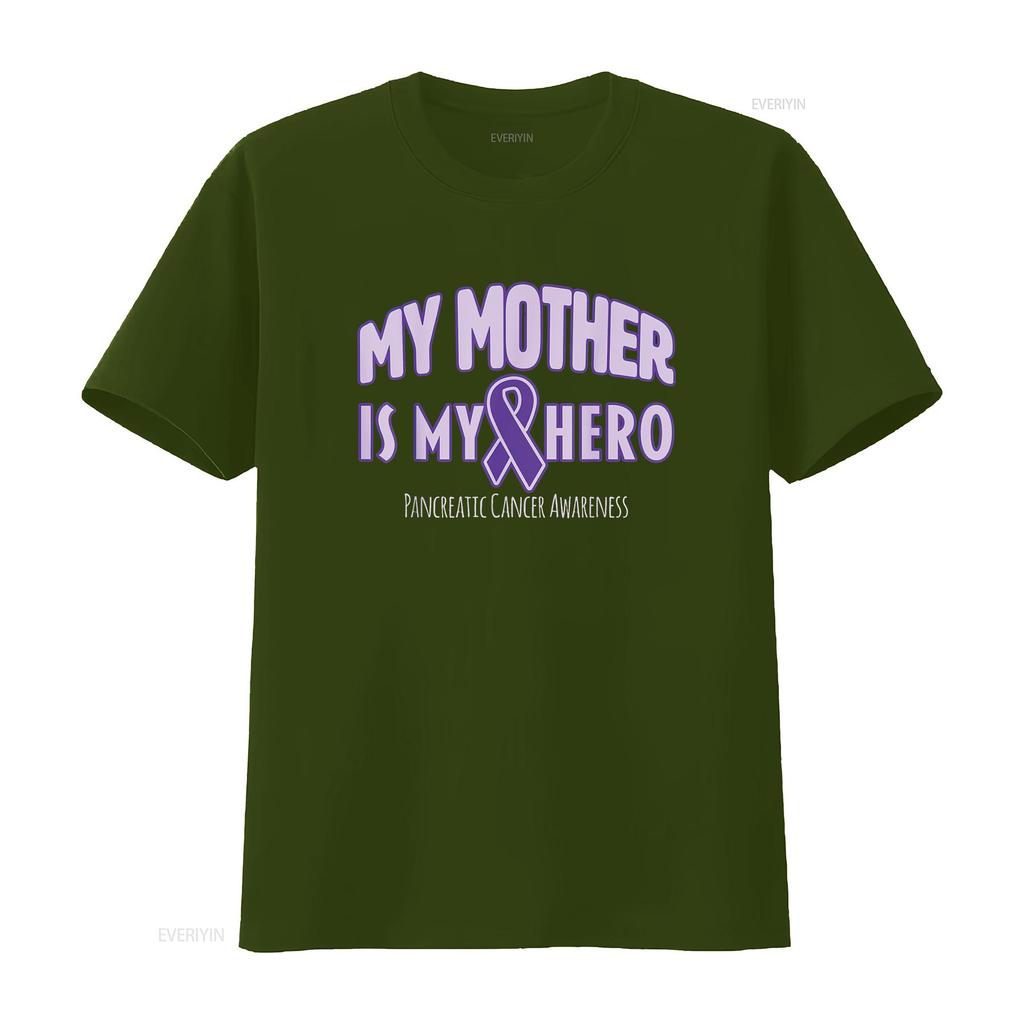 Womens My Mother Is Hero Pancreatic Cancer Awareness T Shirt Black Vintage Washed Slightly Fashion Soft Stylish Homme Graphic
